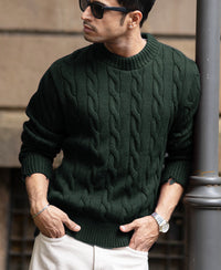 Pine Distressed Cable Knit T-Shirt