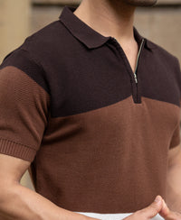 Brown & Beige Stripe Knit T-Shirt 100% Cotton