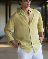 Yellow Linen Blend Structured Shirt