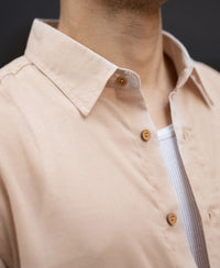 Beige Linen Crochet Patch Shirt