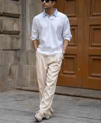 White Contrast Collar Kurta Shirt