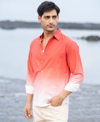 Coral Red Ombre Print Shirt 100% Cotton
