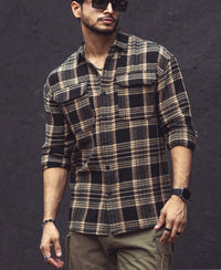 Multicolor Checks Double Pockets Oversize Drop Shoulder Shirt