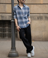 Grey Sky Structured Checks Shirt 100% Cotton