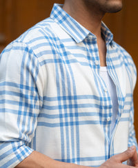 White & Royal Brushed Checks Shirt 100% Cotton