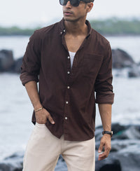 Coffee Corduroy Button Down Shirt 100% Cotton