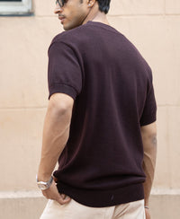 Wine Henley T-Shirt 100% Cotton