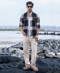 Navy Structured Checked Shirt