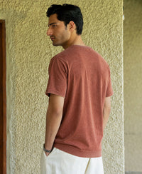 Brown Washed Crochet Patch T-Shirt