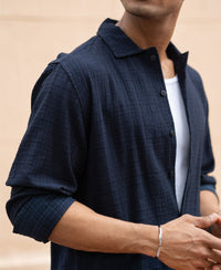 Navy Structured Ombre Shirt 100% Cotton