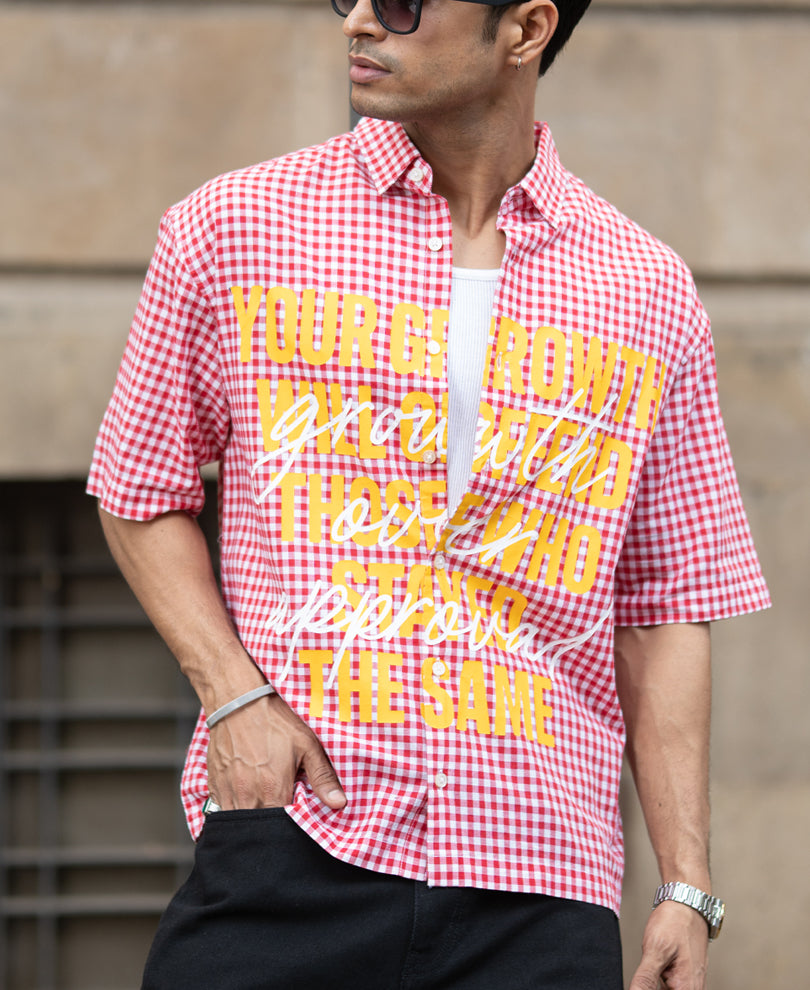 Red Micro Checks Printed Boxy Shirt 100% Cotton
