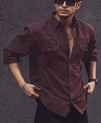 Dark Brown Denim Shacket Full Sleeves Shirt 100% Cotton