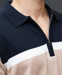 Navy & Beige Knit Stripe T-Shirt 100% Cotton