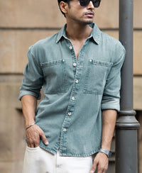 Mid Blue Washed Denim Shirt 100% Cotton