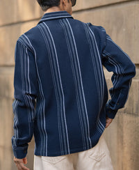 Navy Structured Striped Shirt 100% Cotton