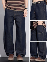 Men'S 3D Tailored Raw Denim Straight Leg Casual Basic Jeans