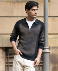 Black Sprayed Zipper Neck T-Shirt 100% Cotton