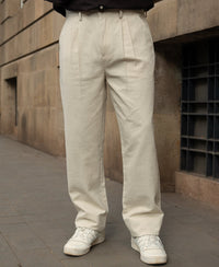 Natural Linen Blend Pleated Trousers