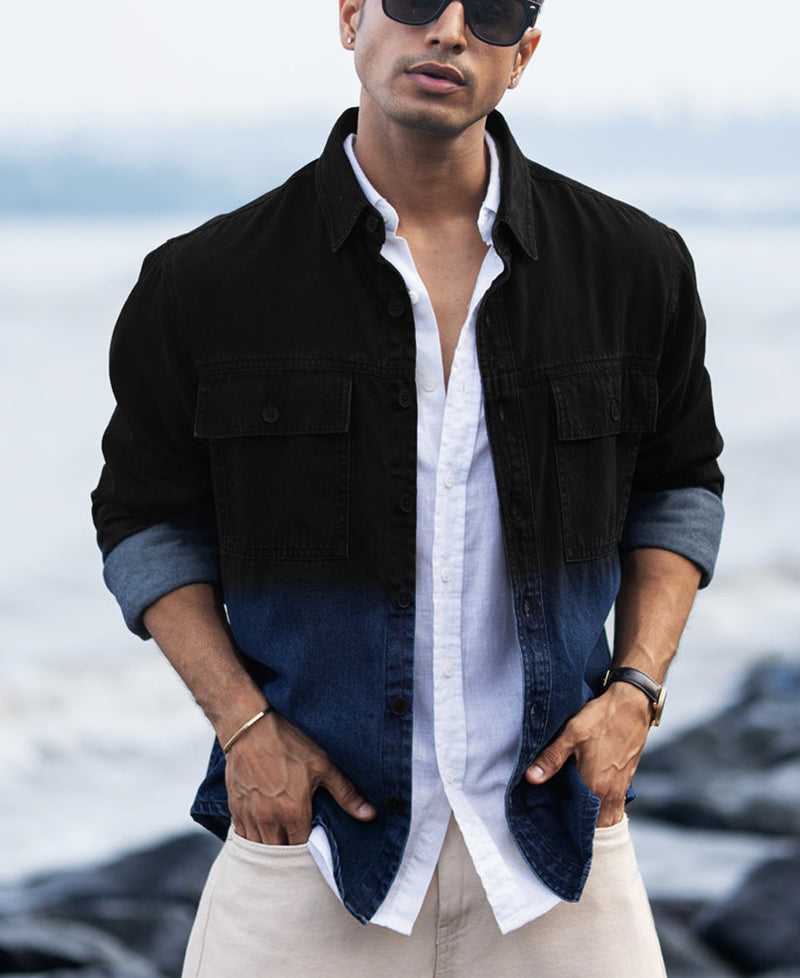 Black Ombre Denim Shirt 100% Cotton