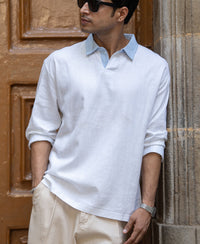 White Contrast Collar Kurta Shirt