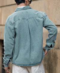 Mid Blue Washed Denim Shirt 100% Cotton