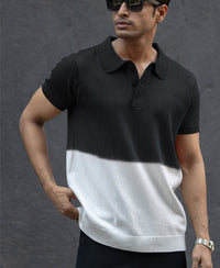 Black Ombre Knit Polo T-Shirt 100% Cotton