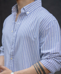 Blue Oxford Stripe Buttondown Shirt 100% Cotton