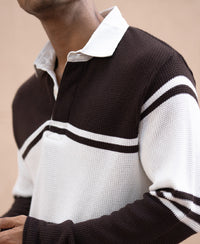 Coffee Brown Structured Stripe T-Shirt 100% Cotton