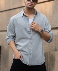 Grey Washed Denim Shirt 100% Cotton