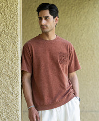 Brown Washed Crochet Patch T-Shirt