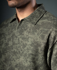 Olive Structure Print Boxy T-Shirt
