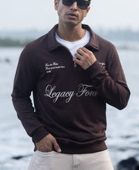 Brown Embroidered Quarter Zip T-Shirt