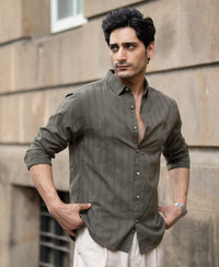 Olive Structure Embroidered Shirt 100% Cotton
