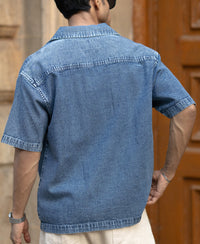 Dark Blue Washed Boxy Denim Shirt