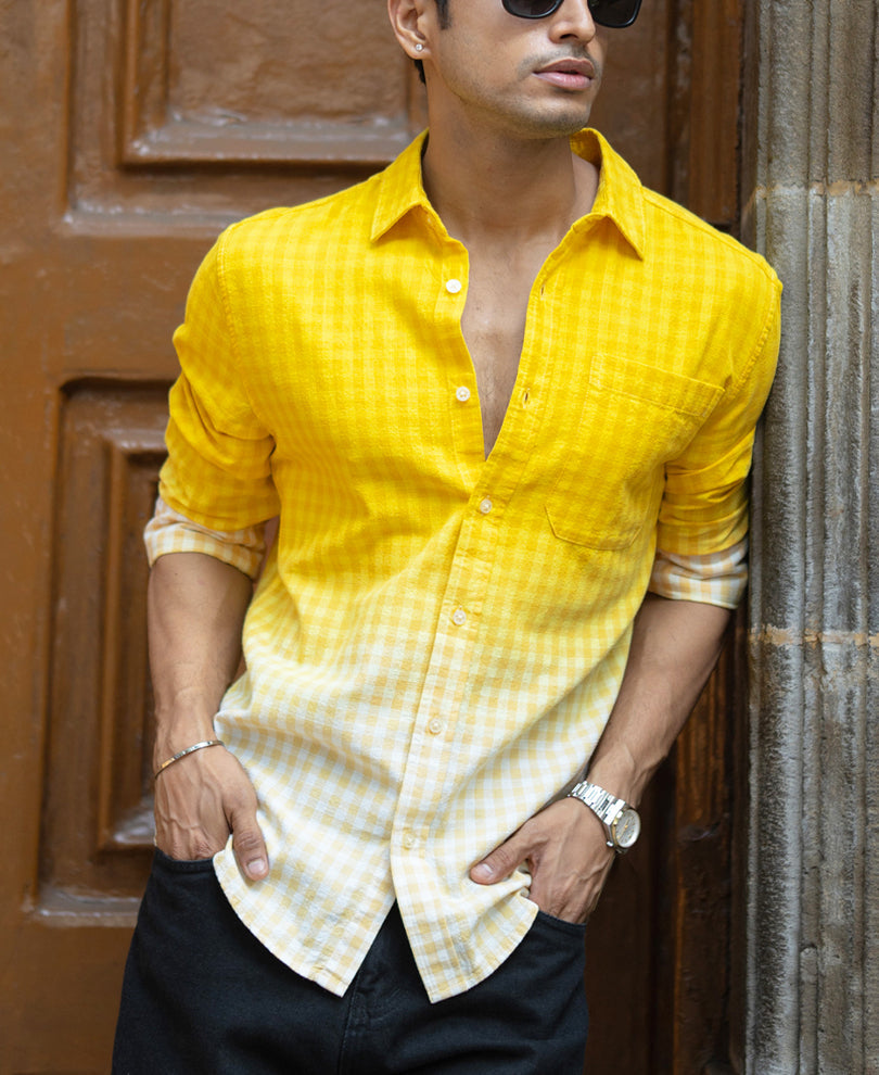 Yellow Ombre Checks Shirt 100% Cotton