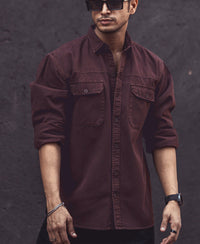 Dark Brown Denim Shacket Full Sleeves Shirt 100% Cotton