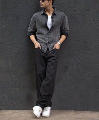 Charcoal Black Washed Denim Overshirt 100% Cotton