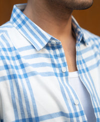 White & Royal Brushed Checks Shirt 100% Cotton