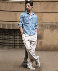 Blue Double Pocket Denim Shirt 100% Cotton