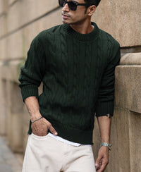 Pine Distressed Cable Knit T-Shirt