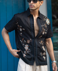 Black Embroidered Shirt 100% Cotton