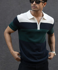 Olive & Navy Knit Stripe T-Shirt 100% Cotton