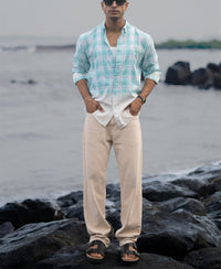 Aqua Blue Light Weight Ombre Checks Shirt 100% Cotton