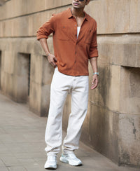 Russet Brown Structure Knit Shirt 100% Cotton