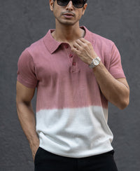 Brick Ombre Knit Polo T-Shirt 100% Cotton