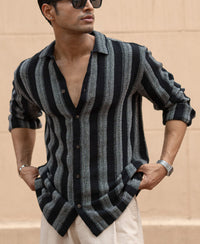 Black Structured Striped Shirt 100% Cotton