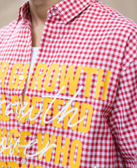 Red Micro Checks Printed Boxy Shirt 100% Cotton