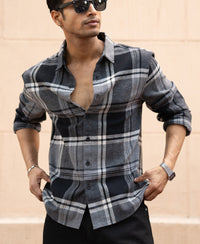 Grey & Black Macro Checks Shirt 100% Cotton