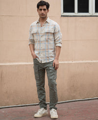 Beige Double Pocket Checks Shirt