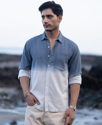 Blue Structured Ombre Shirt 100% Cotton